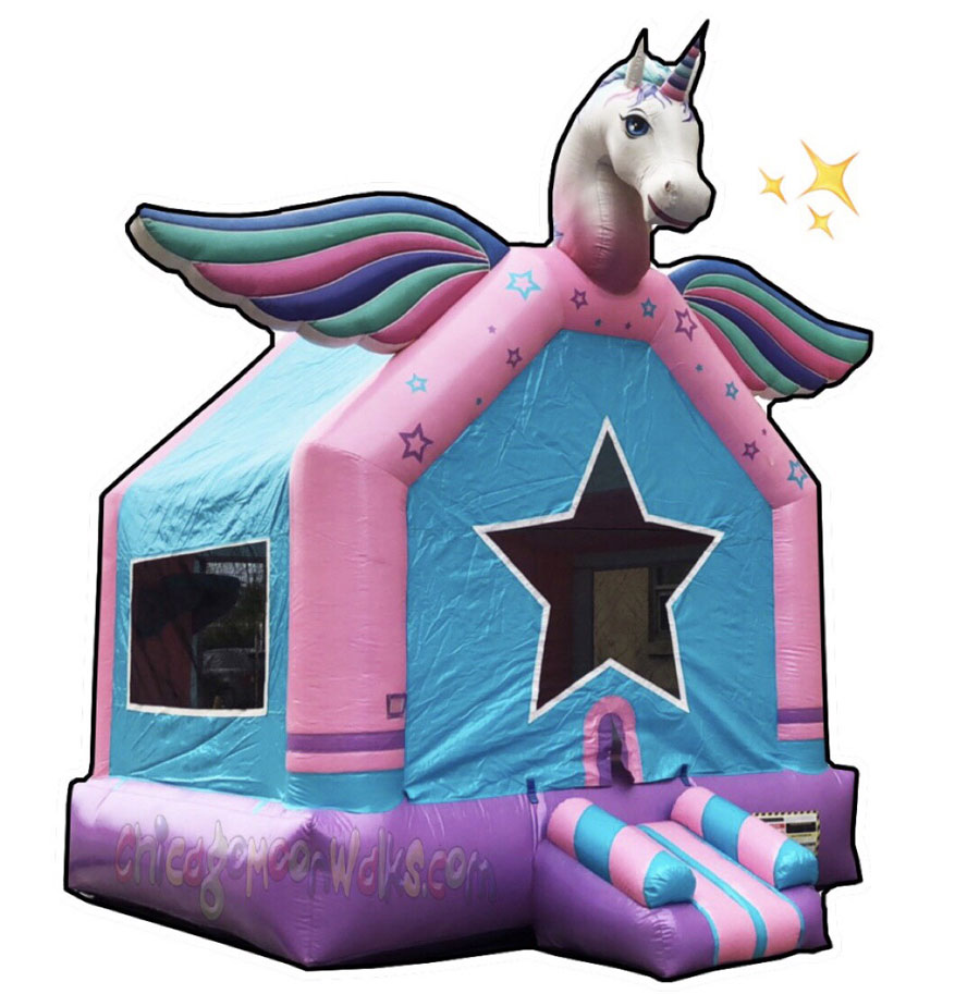 Unicorn Deluxe Bounce House Moonwalk Inflatable Rental Chicago Illinois